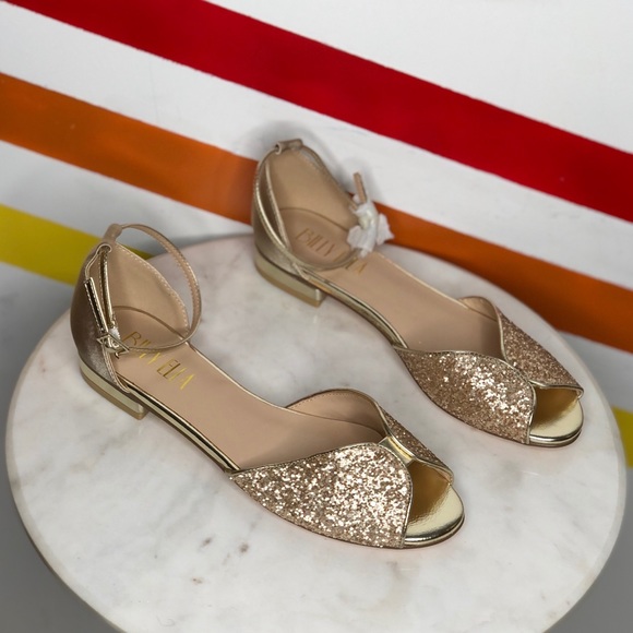 BHLDN Shoes - NEW Billy Ella glitter ankle strap flats